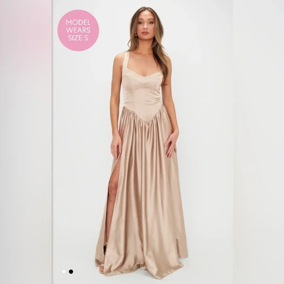 Show Me Your MuMu | Dresses | Show Me Your Mumu Champagne Slit Satin Maxi  Gown | Poshmark